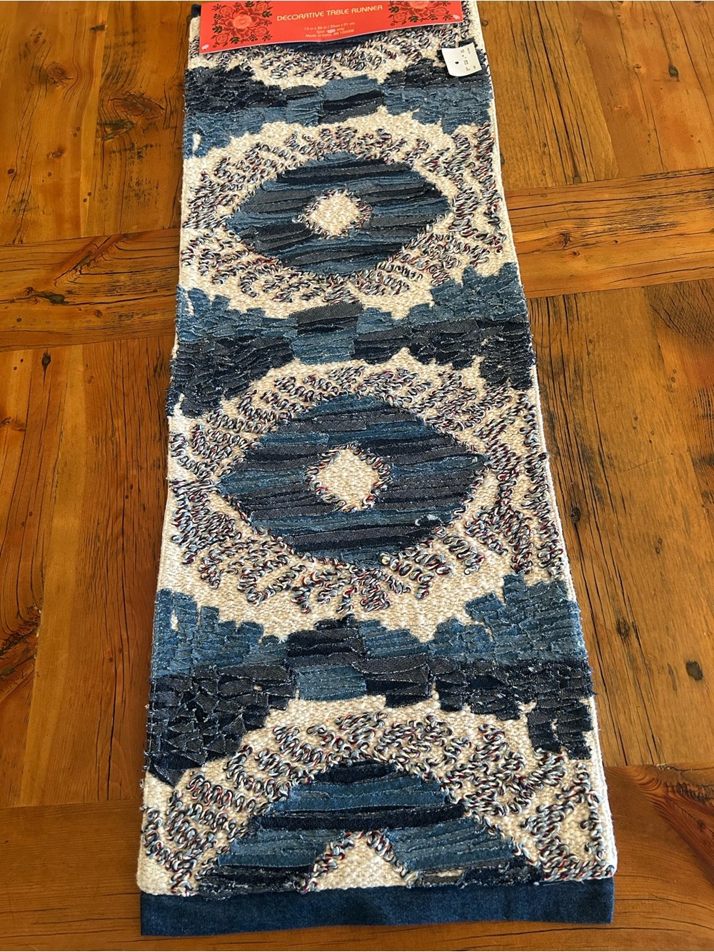Blue Denim and Cream Textured Decorative Table Runner